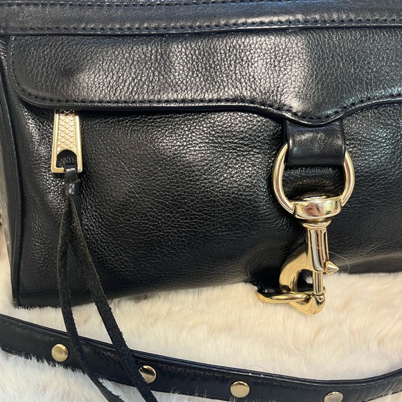 Rebecca Minkoff Mac Clutch Large Leather Crossbody Shoulder Bag Black Gold - Picture 2 of 6